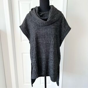 Umgee Grey Ribbed Knit Cowl Neck Lagenlook Tunic  Top